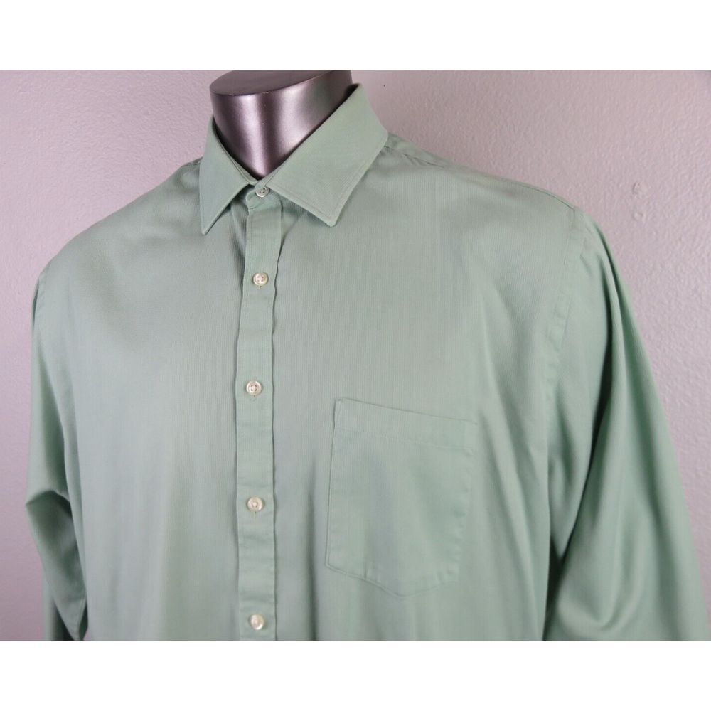 Vintage Van Heusen‎ Long Sleeve Button Front Shirt Size 18 34/35 Pin Cord Green - Picture 5 of 8